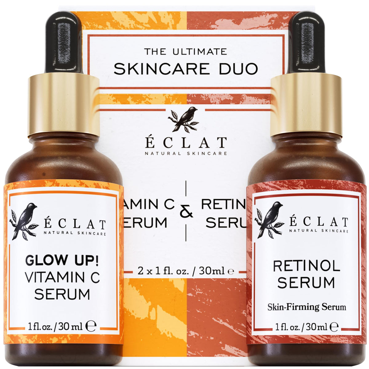 Eclat Skincare front packaging showing two-serum set for brightening benefits