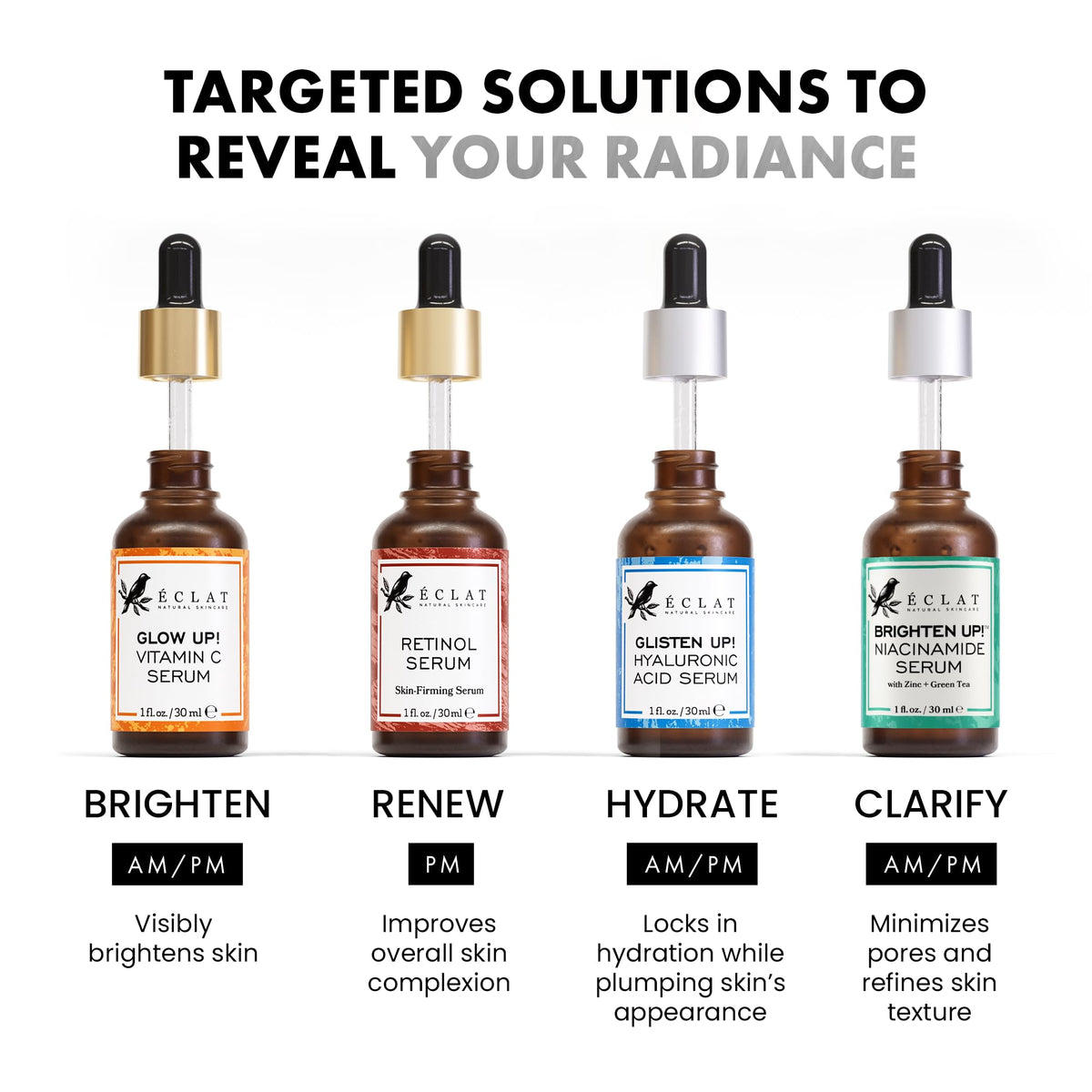 Eclat Skincare green tea and jojoba image indicating antioxidant protection and nourishing benefit