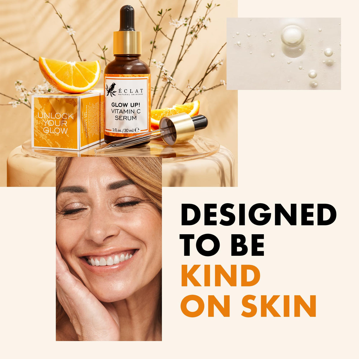 Eclat Skincare bottle on bathroom shelf in lifestyle scene suggesting daily routine use
