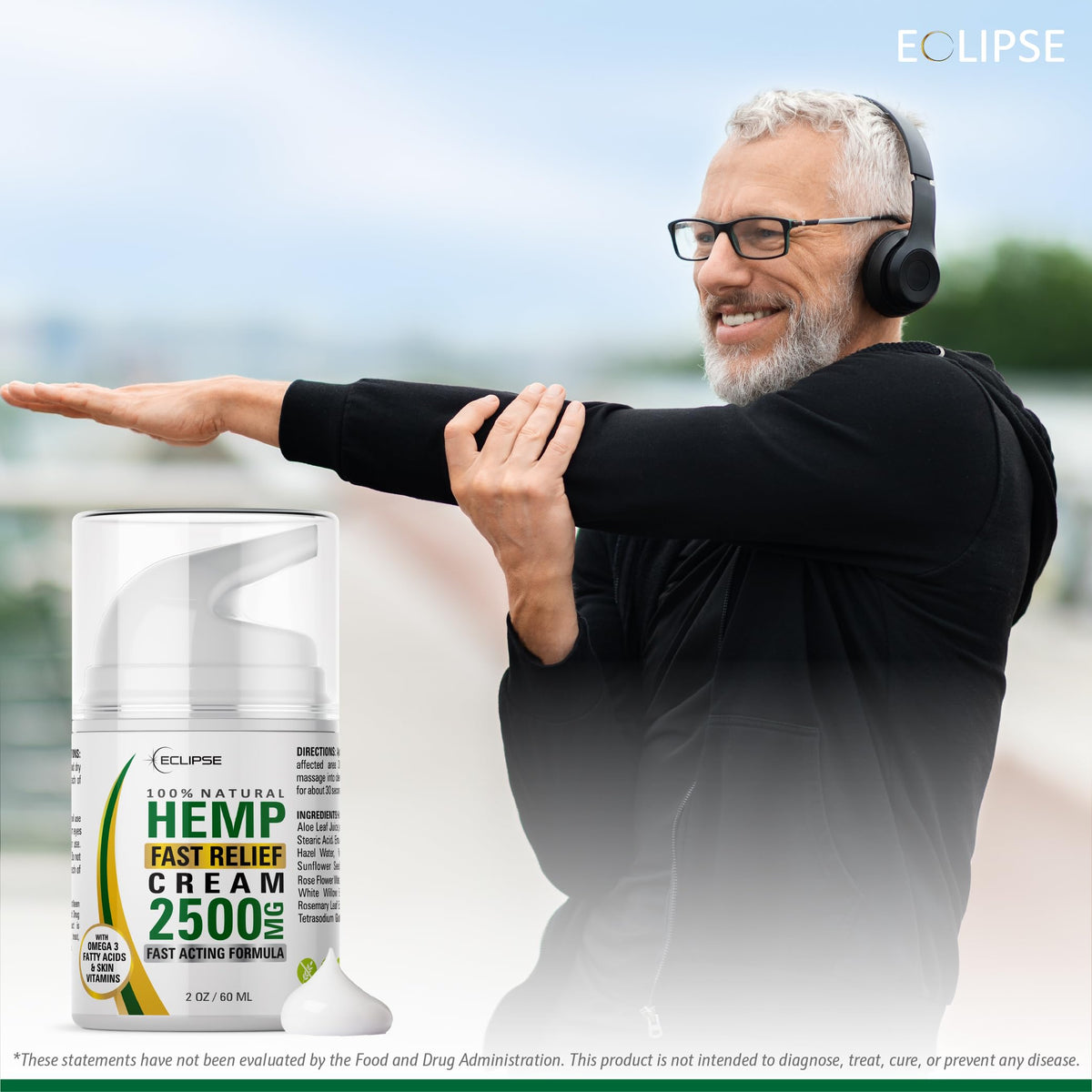 Eclipse Hemp closeup of ingredients label highlighting hemp and arnica transparency