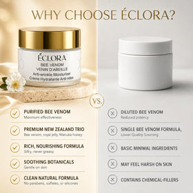 Éclora cream on hand demonstrating fast-absorbing smooth finish benefit