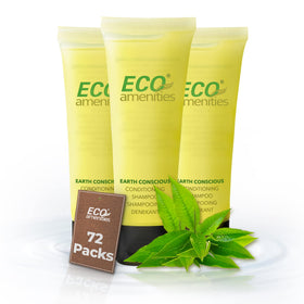 ECO amenities front packaging showing 72-count bulk and green tea branding for easy stocking