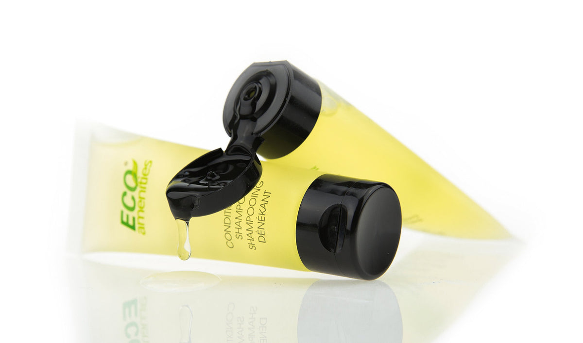 ECO Amenities in-room display next to sink illustrating guest convenience