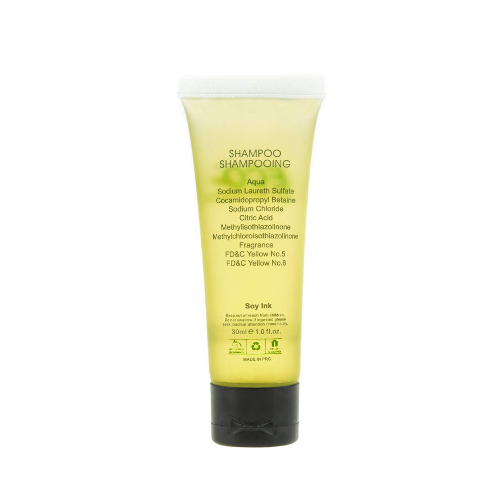 ECO amenities shampoo texture on palm showing smooth green tea formula for gentle cleansing