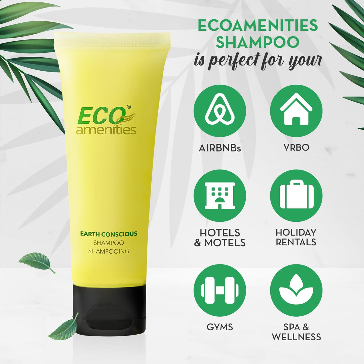 ECO amenities tube close-up showing texture and clear tube benefit