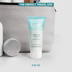 Eco Botanics bathroom shelf display displaying coordinated amenities for polished look benefit