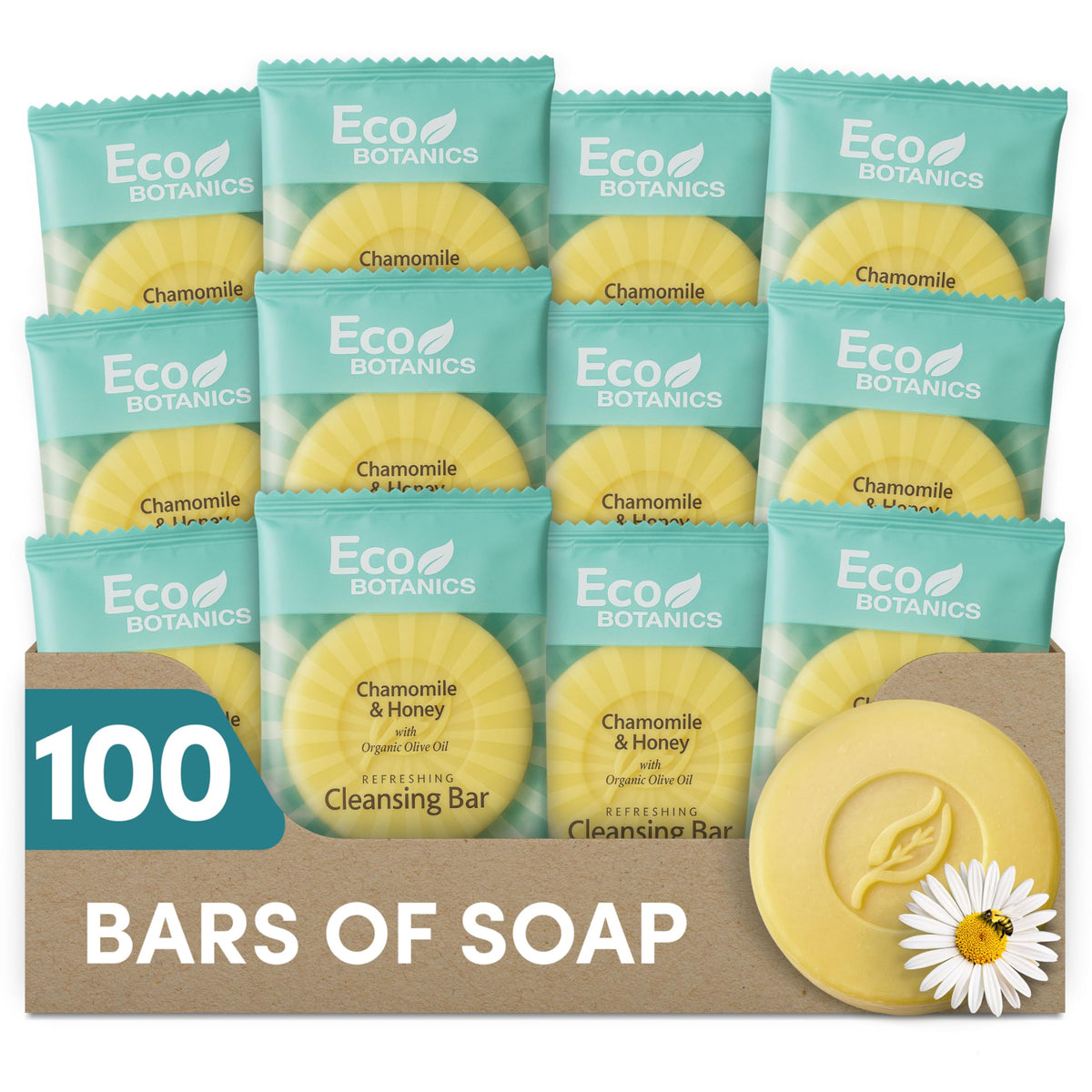 Eco Botanics front packaging showing 100-count case and clear labeling for easy restock