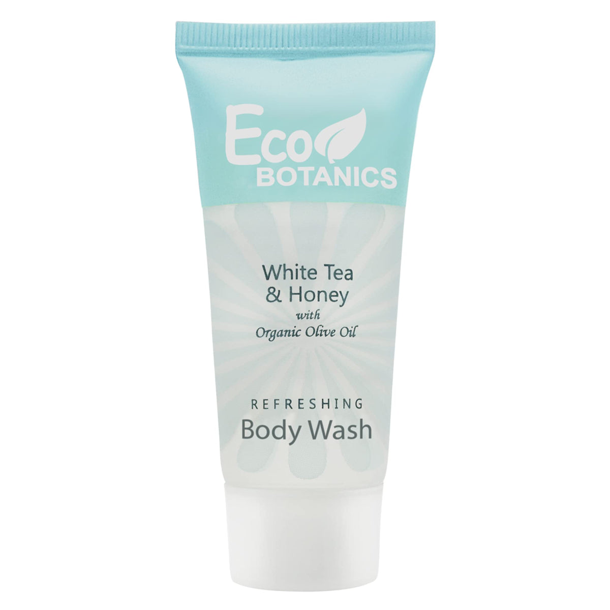 Eco Botanics front packaging showing 20 travel bottles and neat presentation benefit