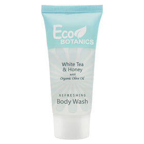 Eco Botanics front packaging showing 20 travel bottles and neat presentation benefit