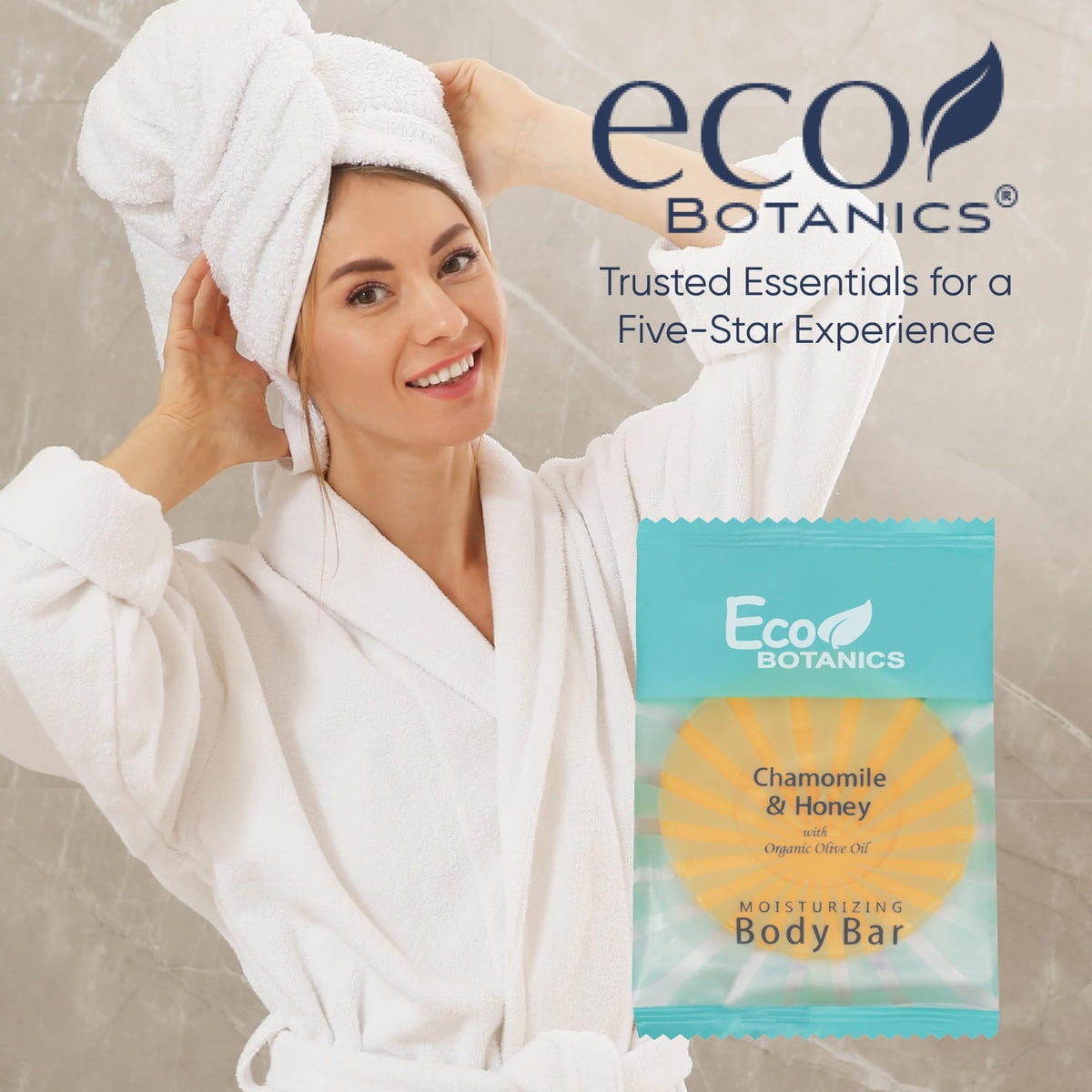 Eco Botanics aloe and olive oil ingredient display conveying moisturizing skin-care benefit
