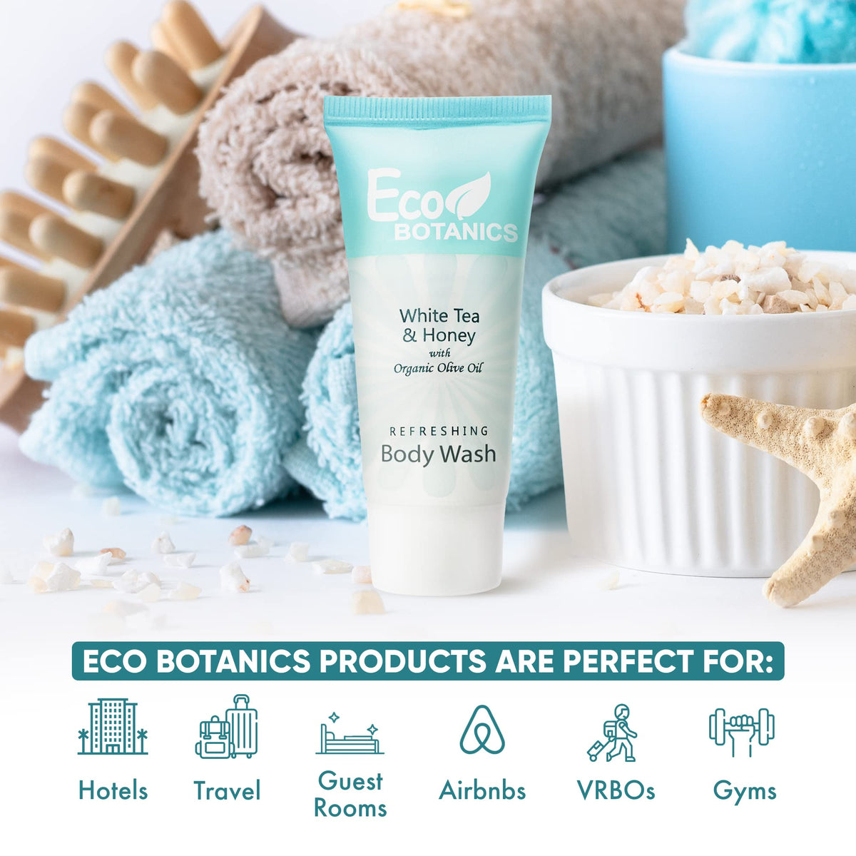 Eco Botanics label closeup highlighting white tea scent and ingredient clarity benefit