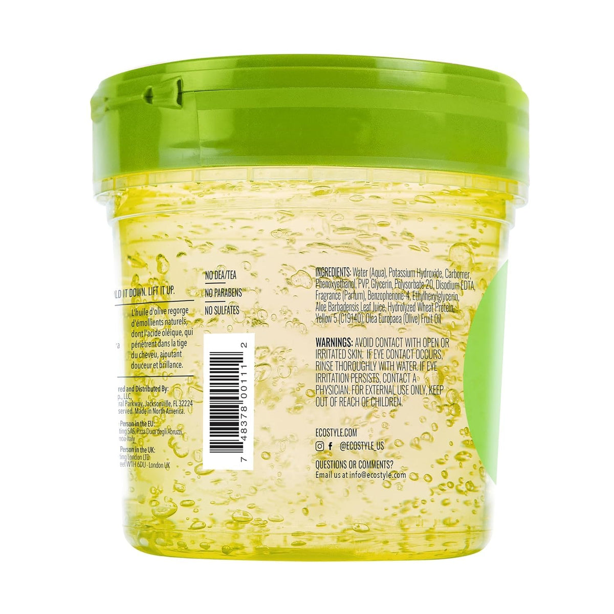 Eco Style open jar showing clear gel texture for easy application