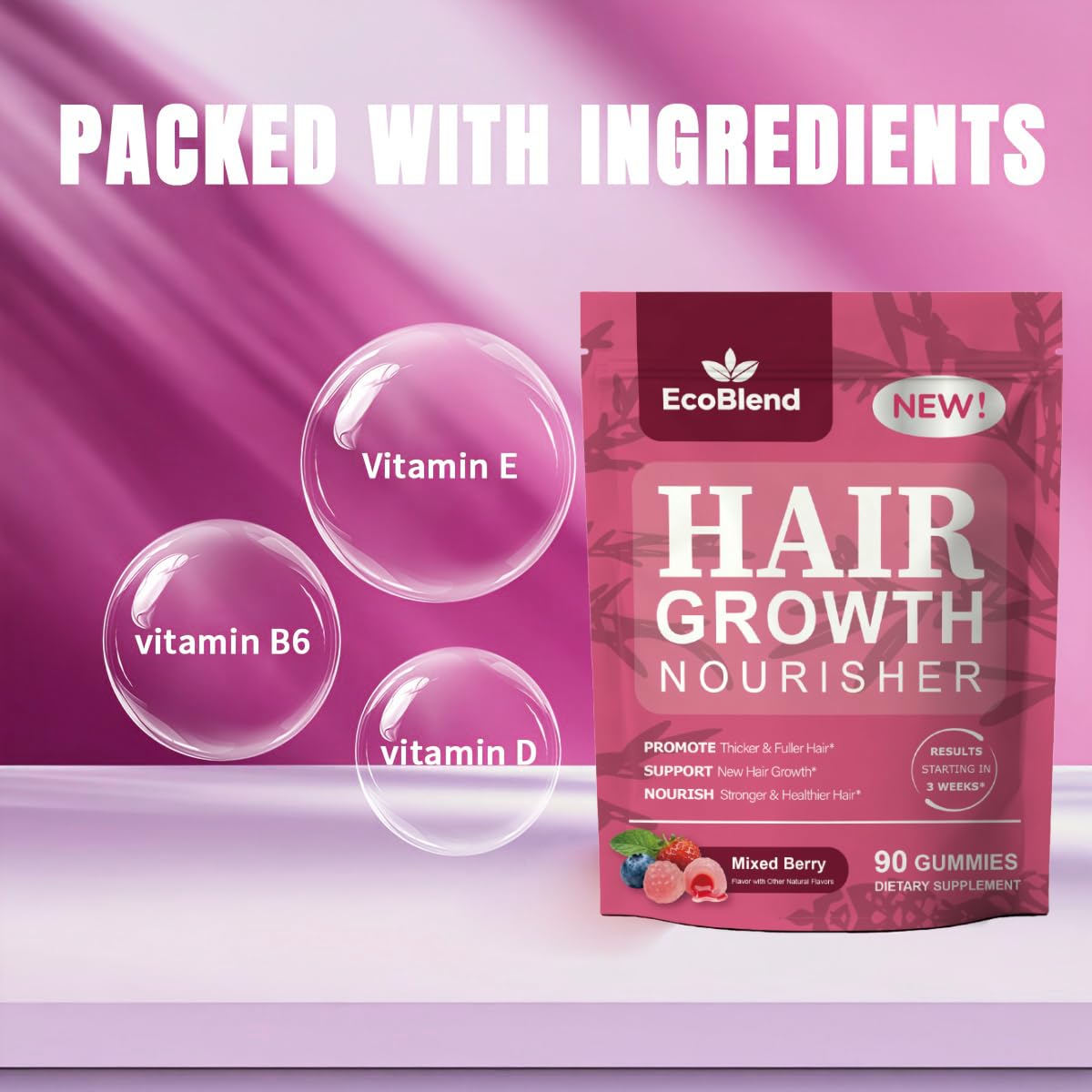EcoBlend two gummies in a hand demonstrating portion size and daily convenience