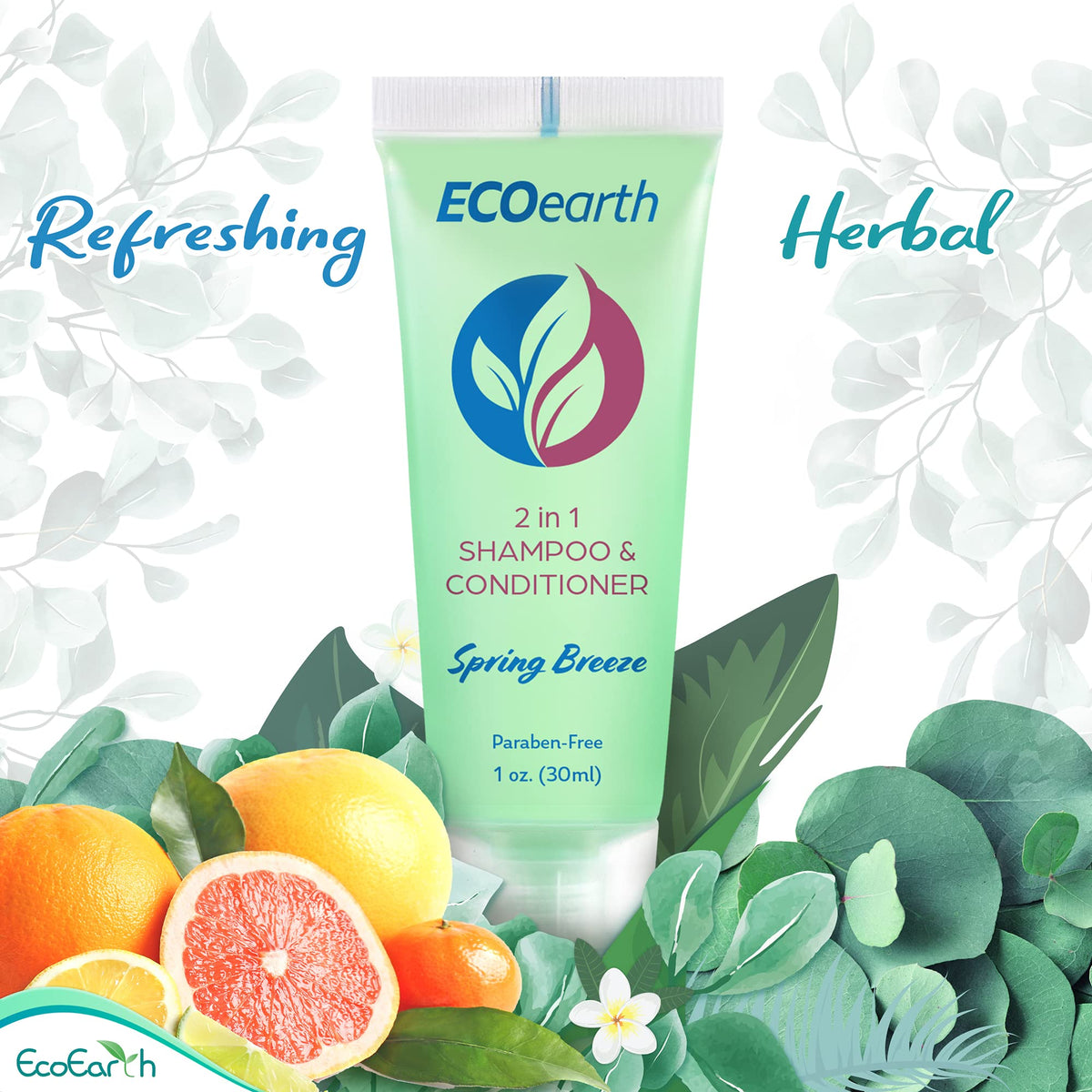 ecoearth bottle displayed in bathroom amenity tray for neat presentation