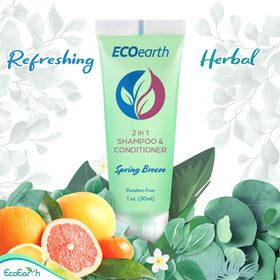 ecoearth bottle displayed in bathroom amenity tray for neat presentation