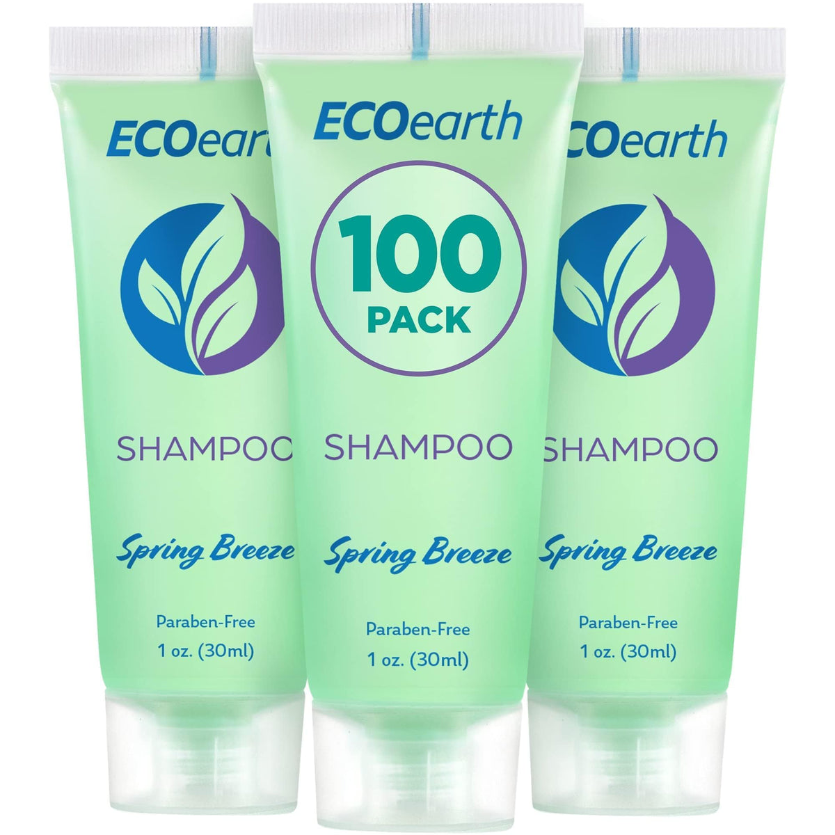 EcoEarth front packaging of Spring Breeze 100-pack showing brand and bottle display benefits guest presentation