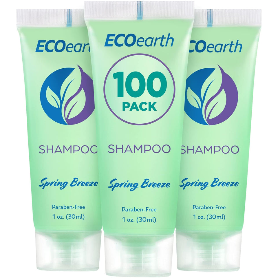 EcoEarth front packaging of Spring Breeze 100-pack showing brand and bottle display benefits guest presentation