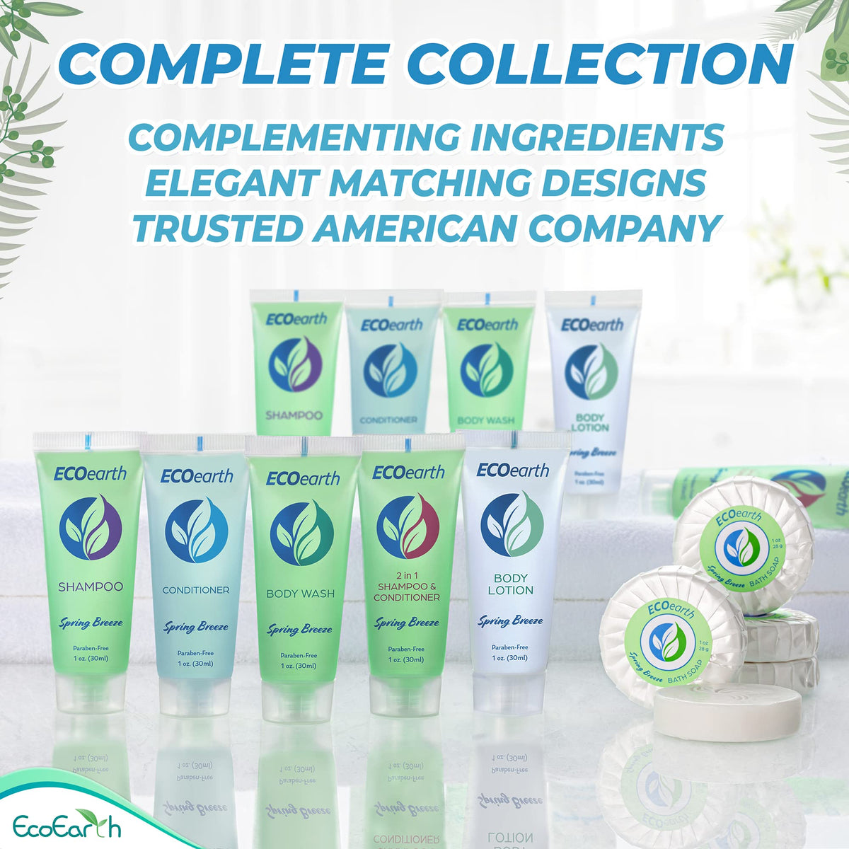 ecoearth bottle on hotel room counter showing professional guest-ready look