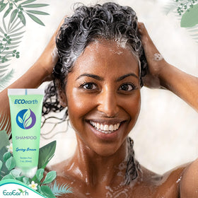 EcoEarth shampoo texture drop on finger showing creamy consistency and gentle cleansing benefit