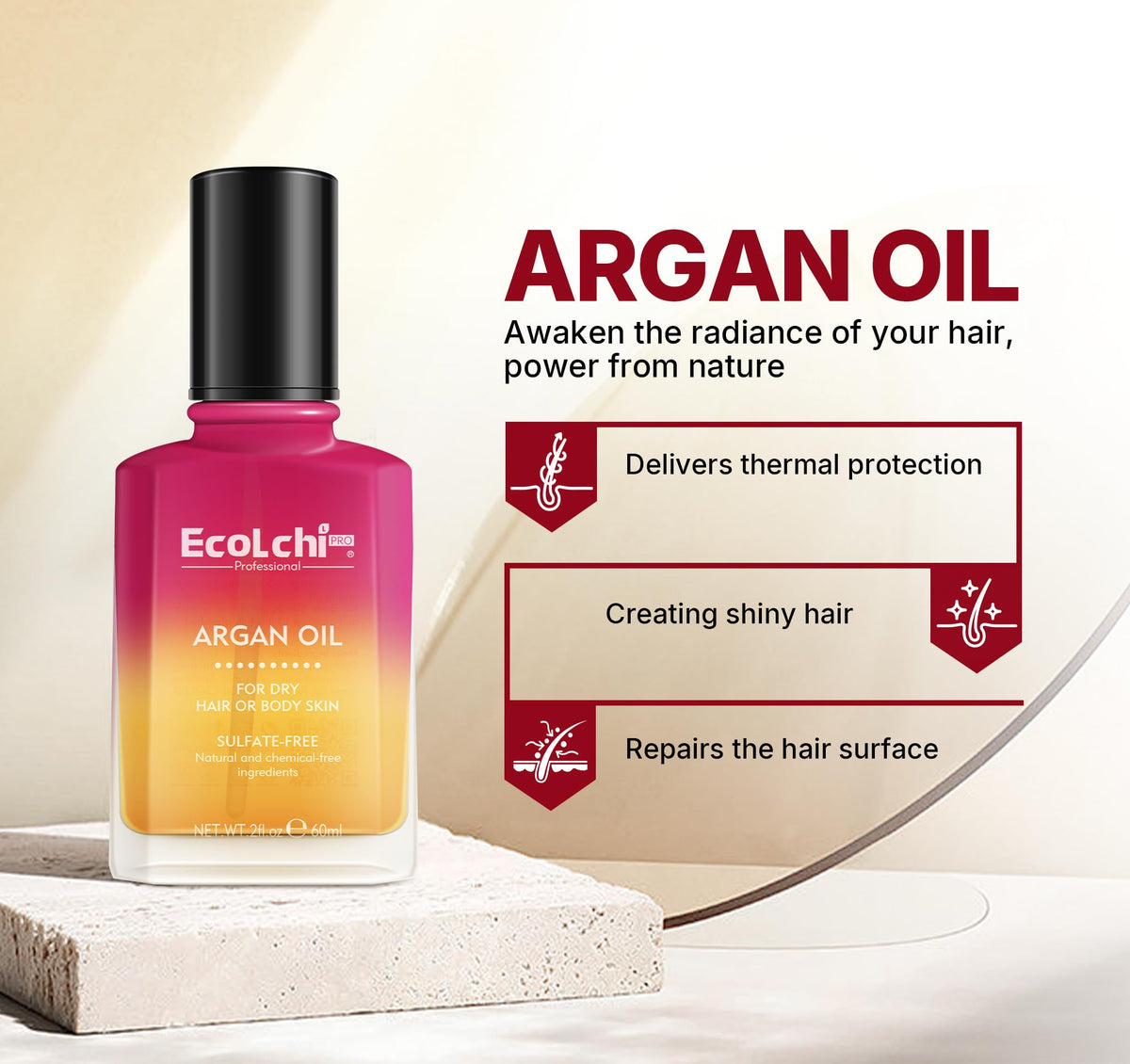 ECOLCHIPRO oil on hands demonstrating easy application and quick absorption