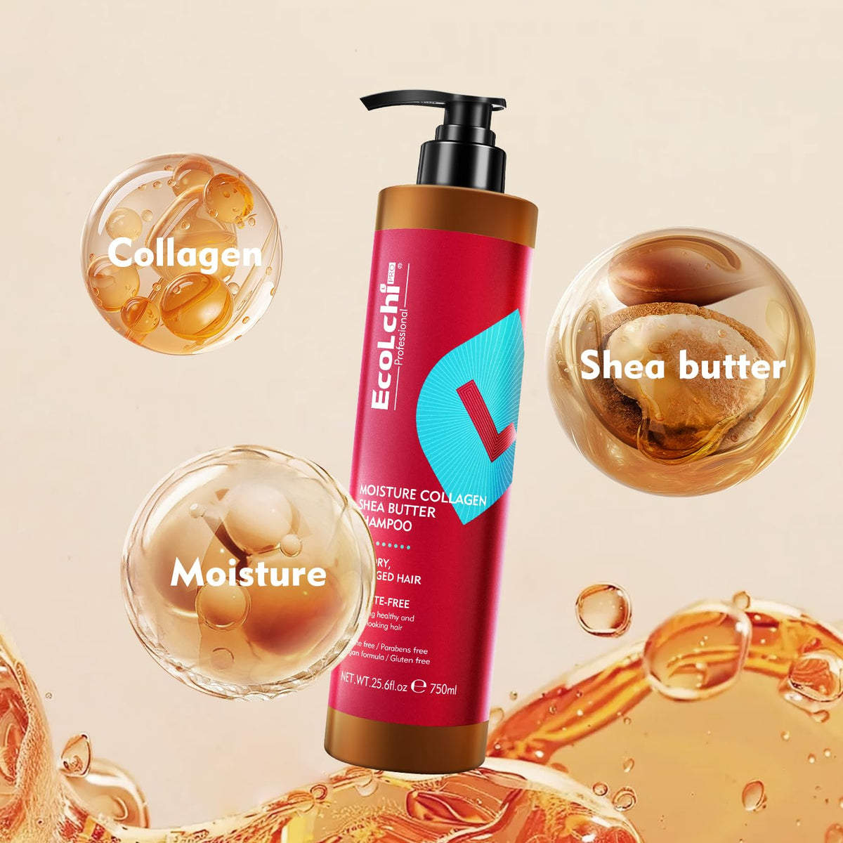 ECOLCHIPRO close-up label highlighting collagen and shea butter benefits for strength