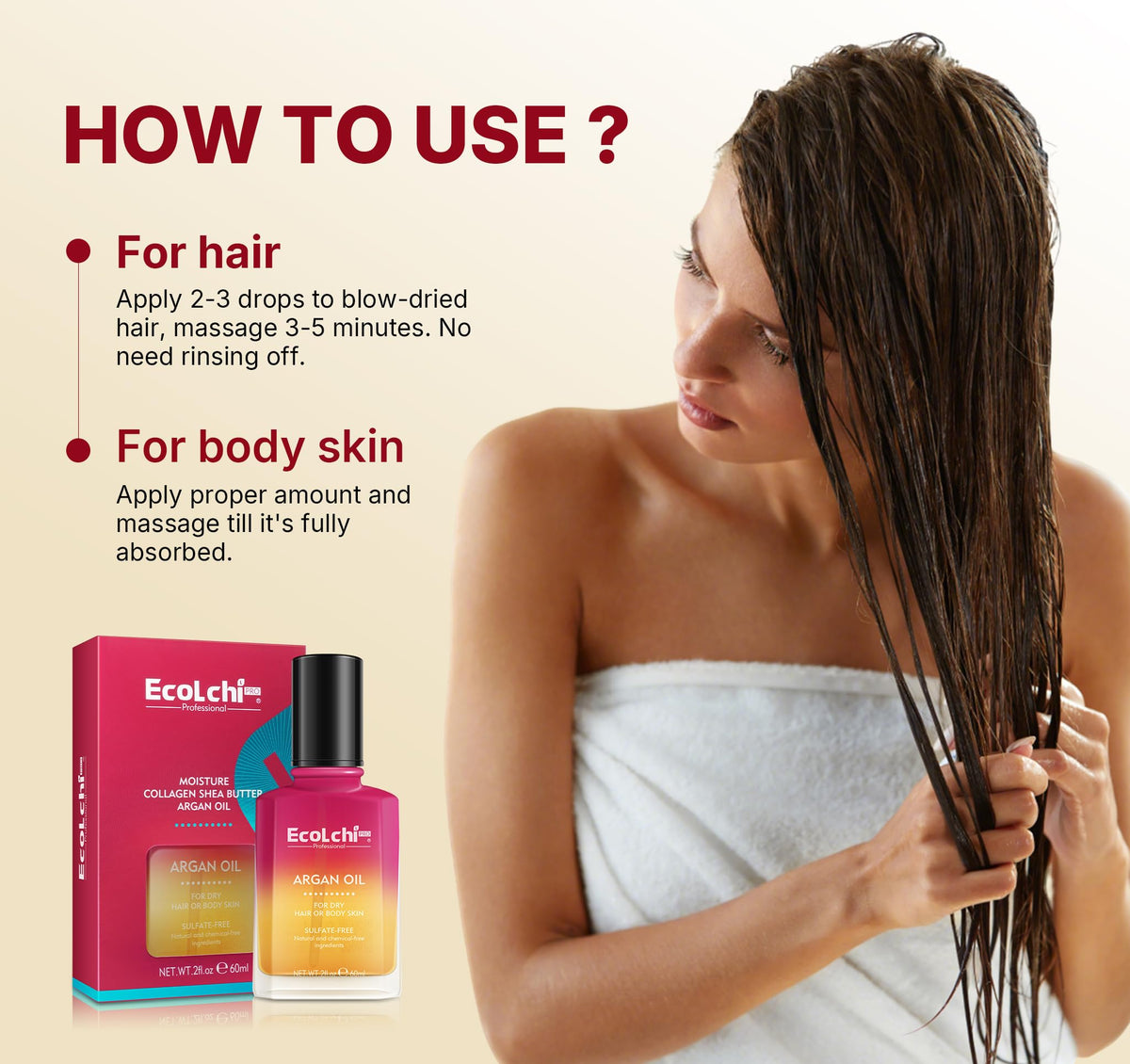 ECOLCHIPRO hair before and after shot showing improved shine and smoothness