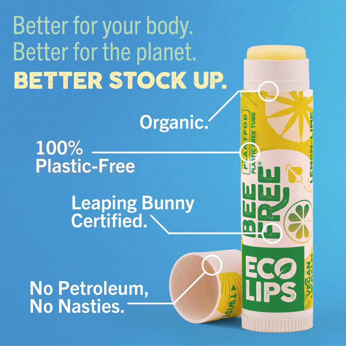 Made in USA quality stamp on Eco Lips packaging highlighting ethical production