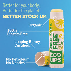 Made in USA quality stamp on Eco Lips packaging highlighting ethical production