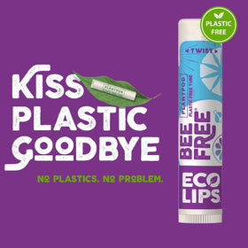 Hand holding Eco Lips tube to show compact size and easy portability