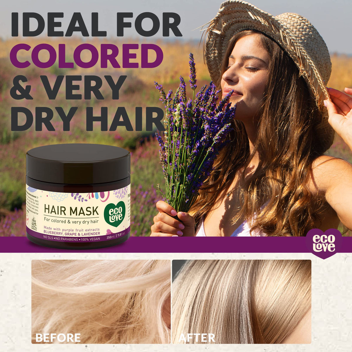 ecoLove natural ingredients lavender blueberry grape highlighting nourishment