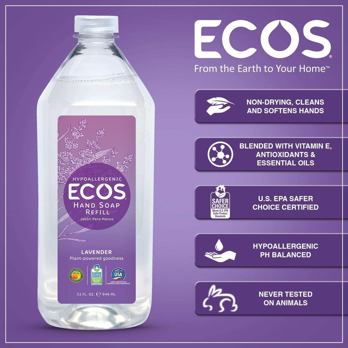 ECOS lavender foam on hands demonstrating gentle lather and hydration