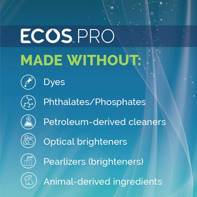 ECOS PRO label close-up showing certifications and safe-for-facilities benefits
