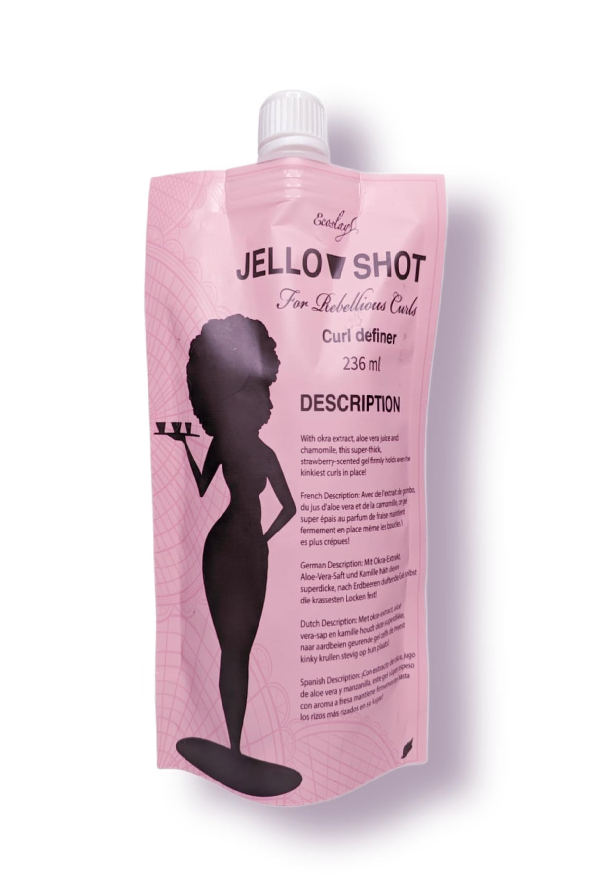Ecoslay Jello Shot front jar showing label and 8oz size for strong hold