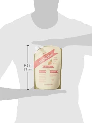 Ecoslay Matcha Boost next to a measuring cup showing 8 oz scale for portion reference