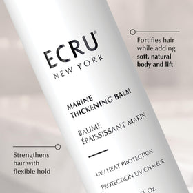 Ecru New York ingredient label highlighting algae, keratin and silk benefits