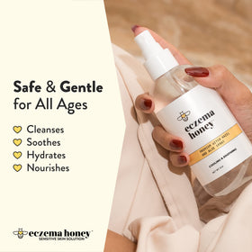 ECZEMA HONEY label detail highlighting witch hazel and colloidal oatmeal