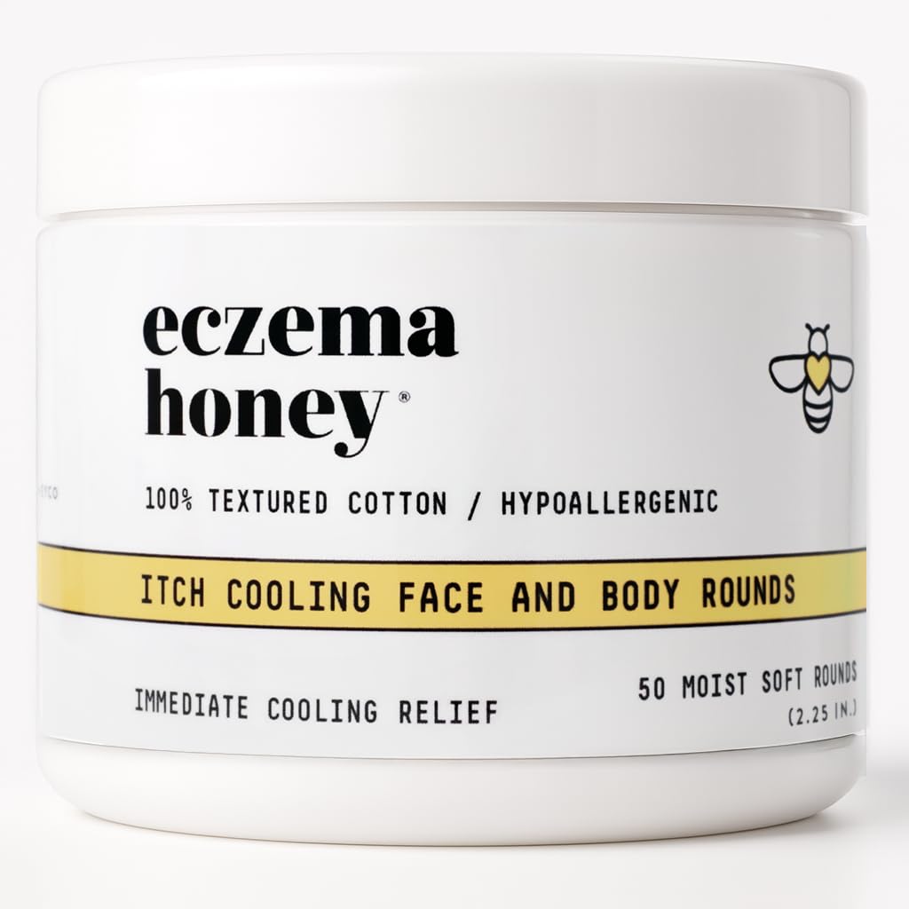 ECZEMA HONEY product packaging front showing 50 pads and calming benefits