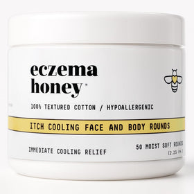 ECZEMA HONEY product packaging front showing 50 pads and calming benefits