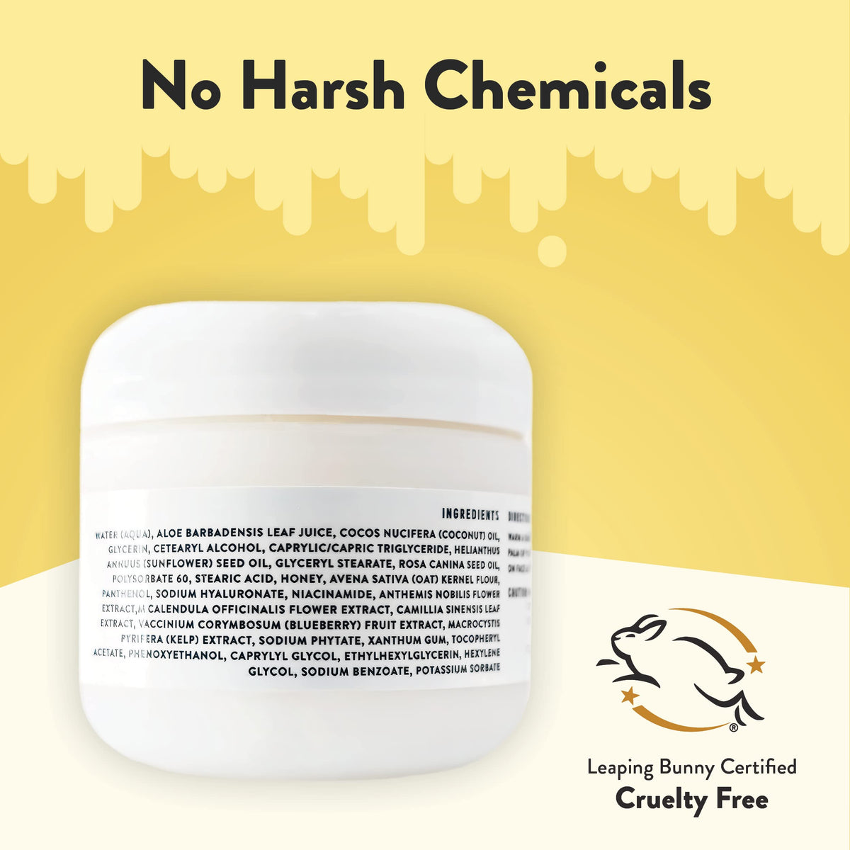 ECZEMA HONEY ingredient label highlighting natural extracts and absence of harsh chemicals