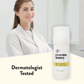 ECZEMA HONEY stick on bathroom counter showing daily skincare convenience