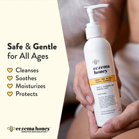 ECZEMA HONEY foamy texture closeup illustrating mild lather that hydrates sensitive skin