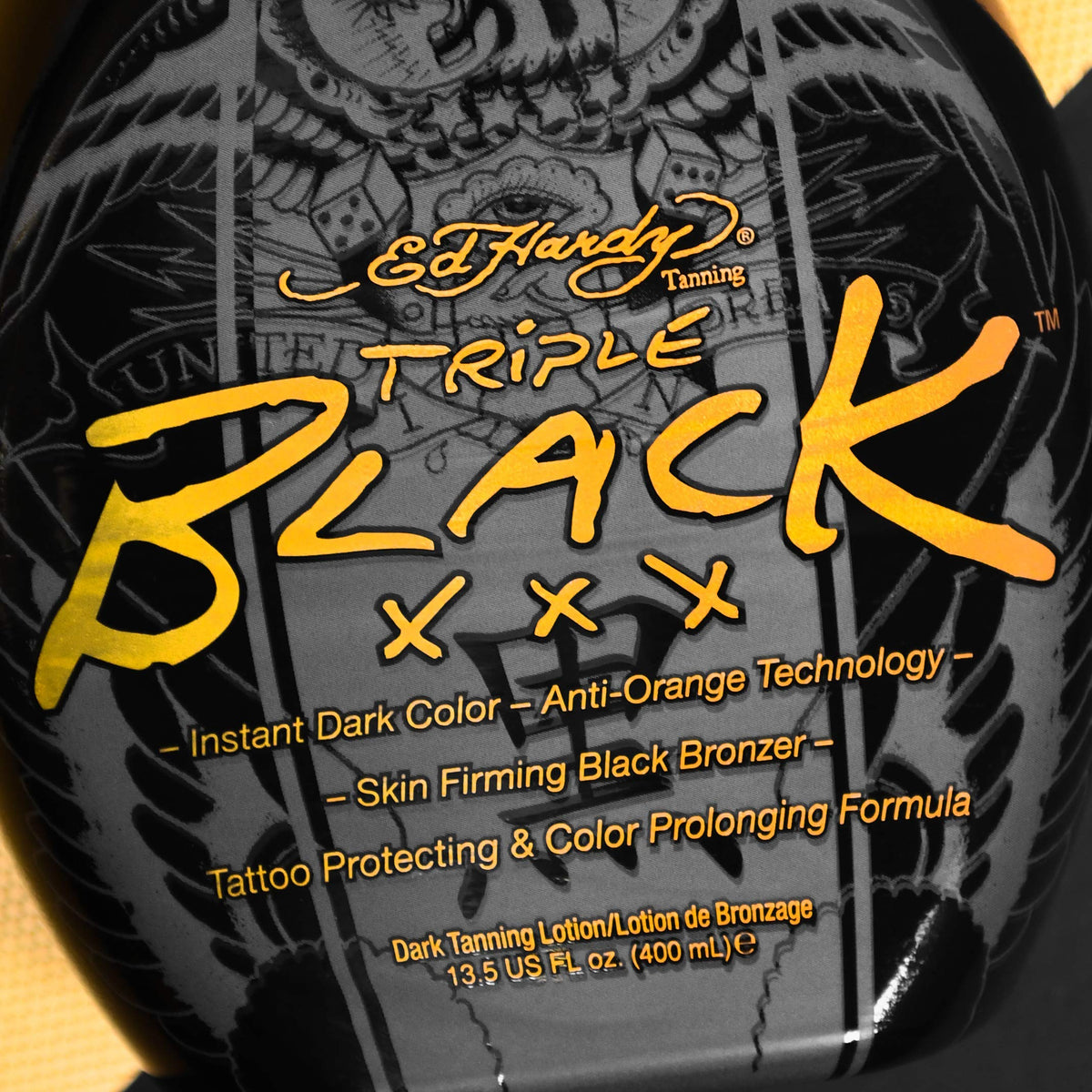 Ed Hardy label close-up showing ingredients and tattoo protection benefits