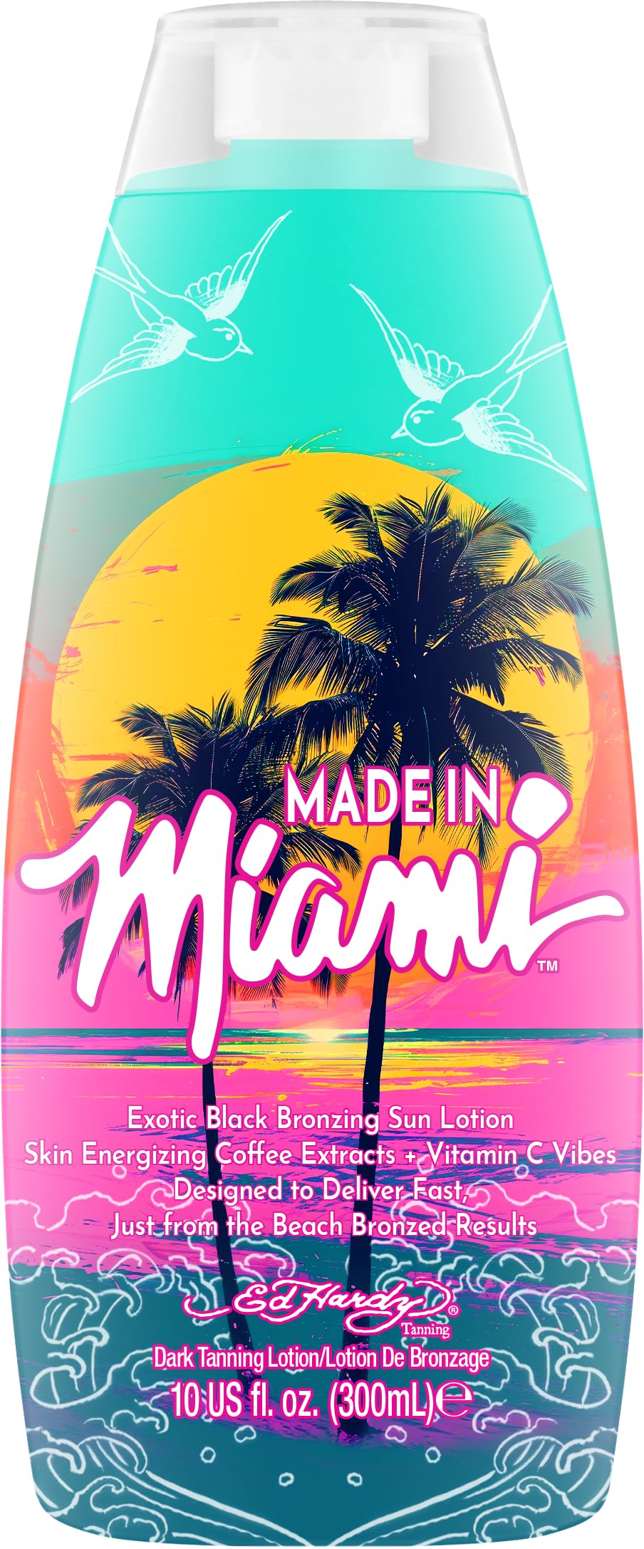 Ed Hardy Made In Miami front packaging showcasing bold bronzer label and instant impact