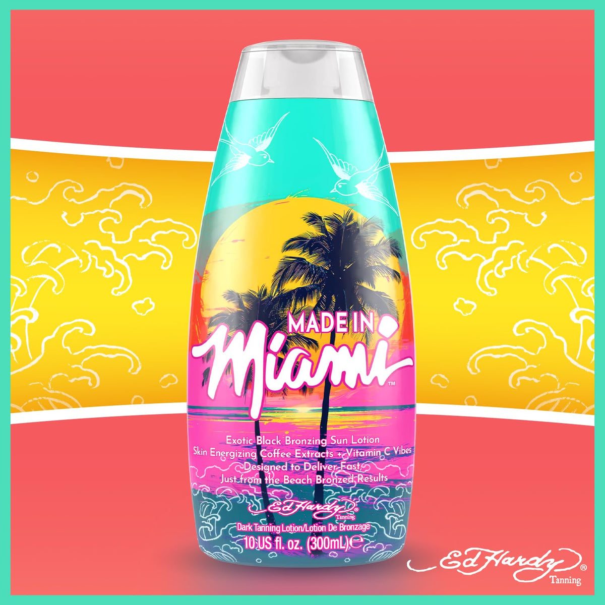 Ed Hardy Made In Miami bottle next to ruler for size and travel-friendly convenience