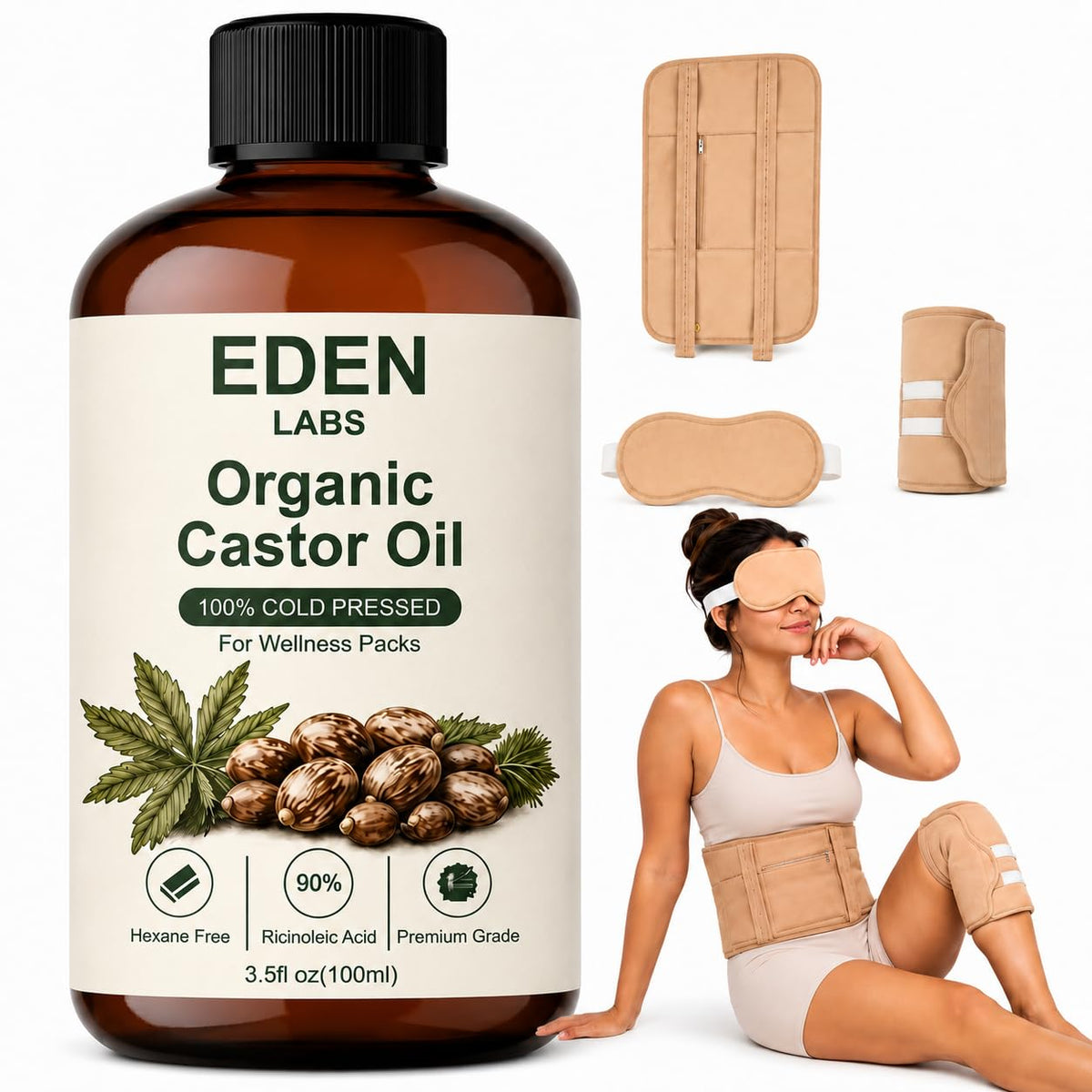 Eden Labs cold-pressed castor oil bottle front showing ready-to-use oil