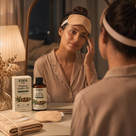 Eden Labs bundle staged on bathroom counter suggesting daily self-care routine