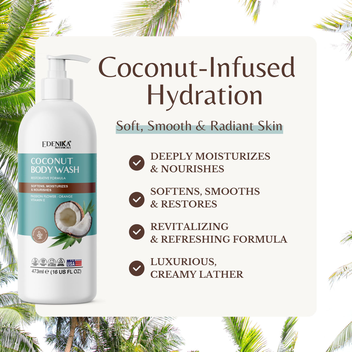 EDENIKA BOTANICALS back label close-up listing natural ingredients and directions