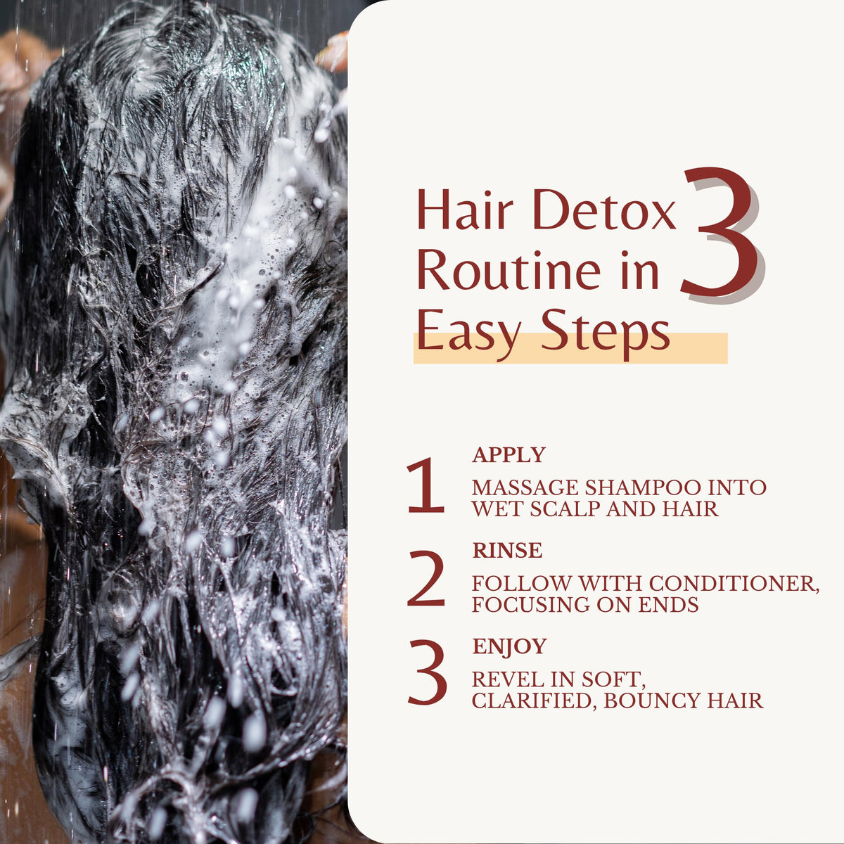 Edenika Botanicals before and after hair showing reduced buildup and improved shine