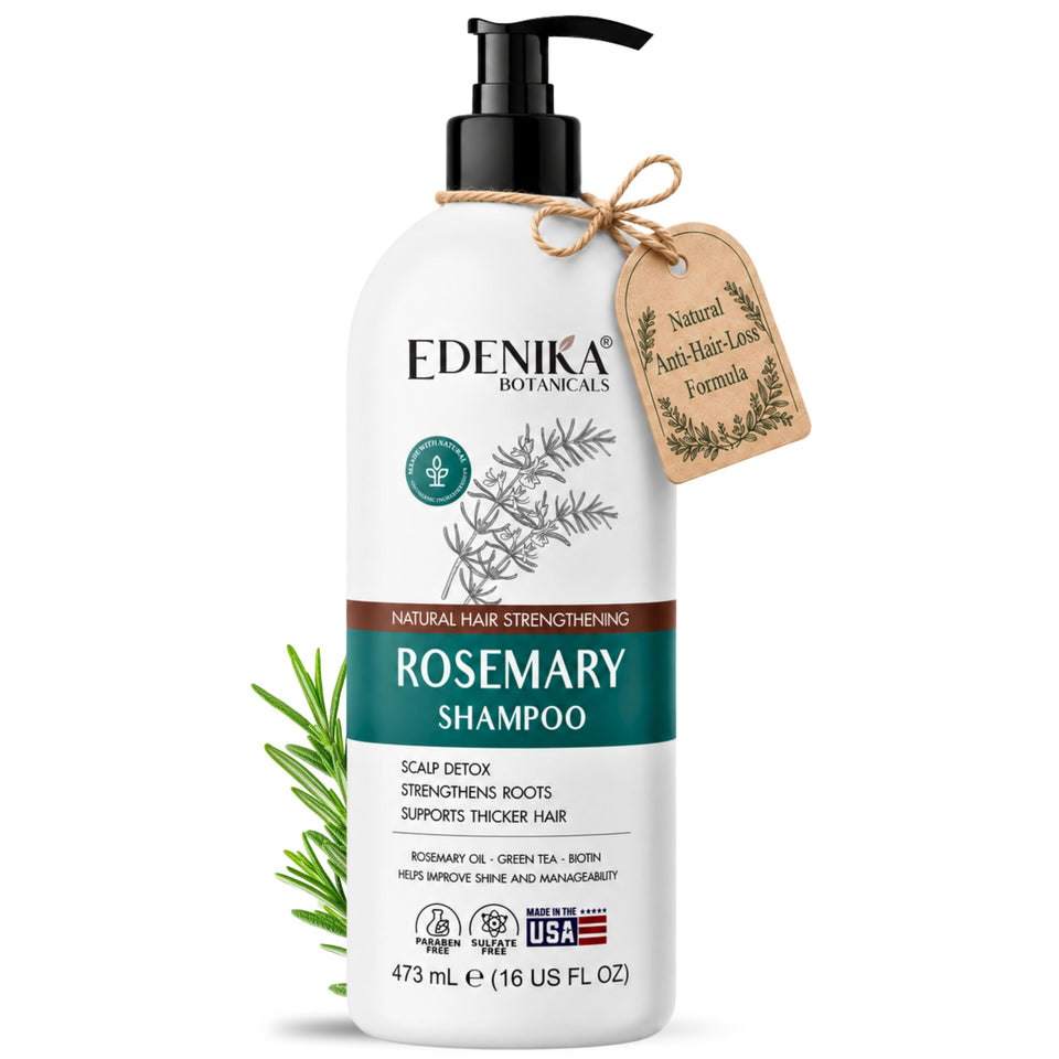 Edenika Botanicals front bottle showing rosemary and biotin benefits