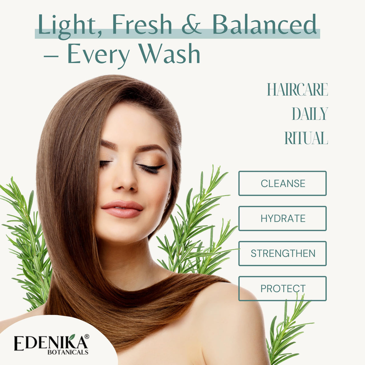 Edenika Botanicals shampoo in use lathering hair for gentle cleansing